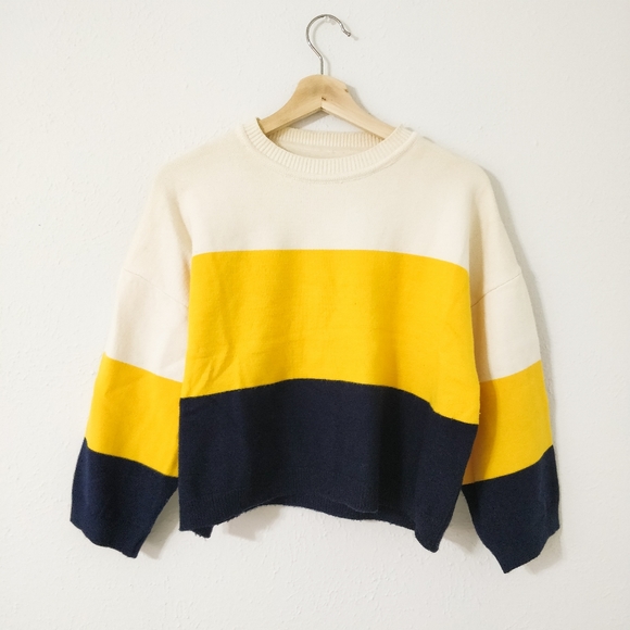 Navy, Yellow, and Cream Pullover Sweater - Picture 1 of 3